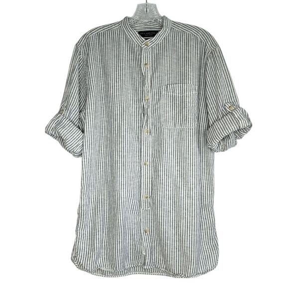 Jack & Jones striped cotton/linen, button-front men's shirt, size Large - Picture 2 of 10